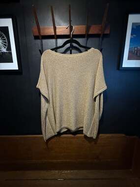 Lauren Ralph Lauren Metallic Boat Neck Batwing gold and taupe Knit Top